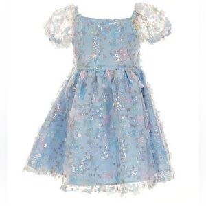 Floral Blue Dress with Puff Sleeves